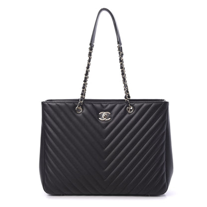 Chanel Calfskin Chevron Quilted Large Shopping Tote Black 1 of 13