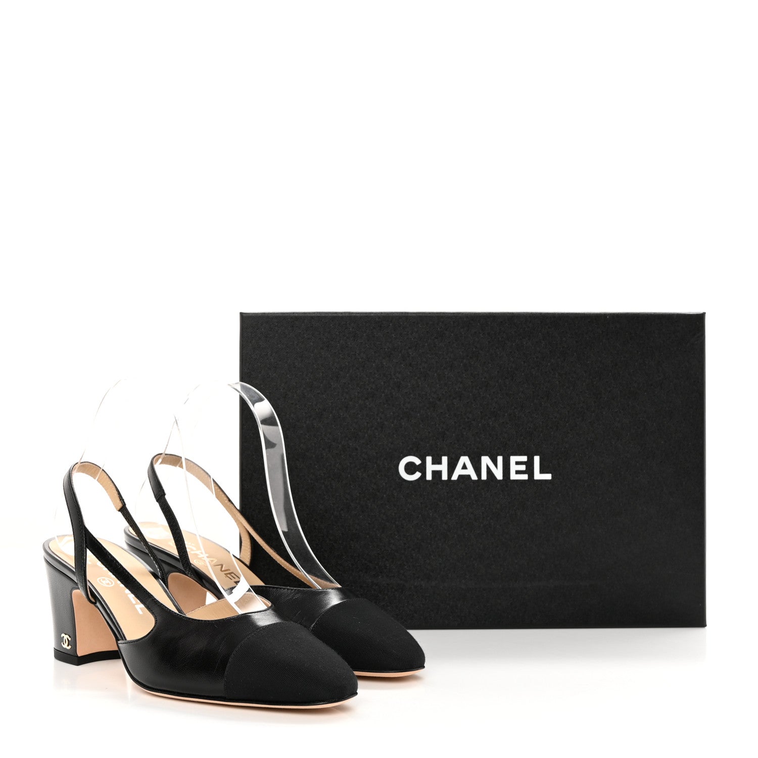 Chanel Goatskin Grosgrain Cap Toe CC Slingback Sandals 36.5 Black 12 of 12
