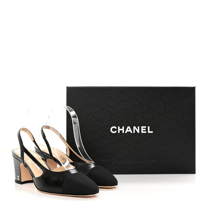 Chanel Goatskin Grosgrain Cap Toe CC Slingback Sandals 36.5 Black 12 of 12