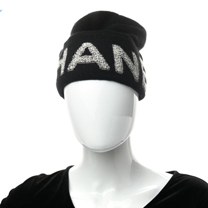 Chanel Cashmere Logo Beanie Hat Black Light Grey 2 of 4