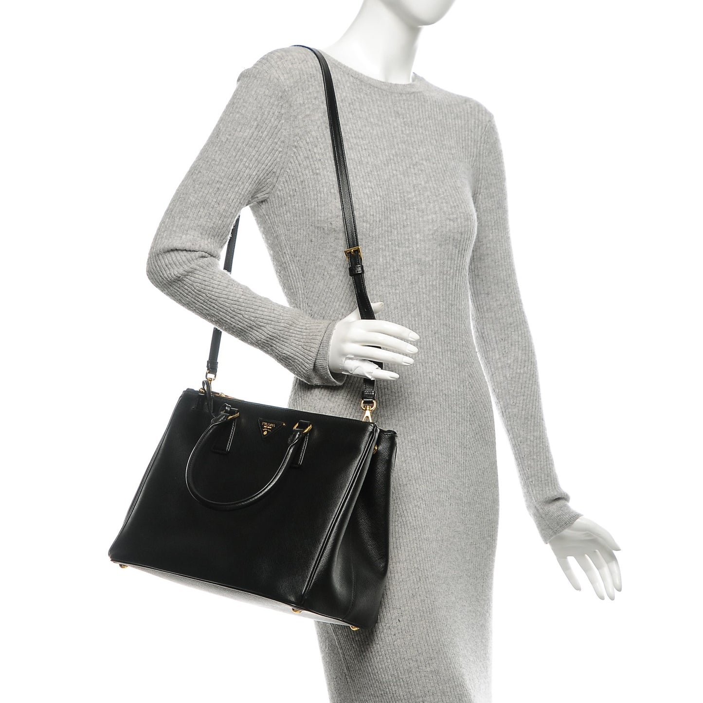 Saffiano Large Galleria Double Zip Tote Black