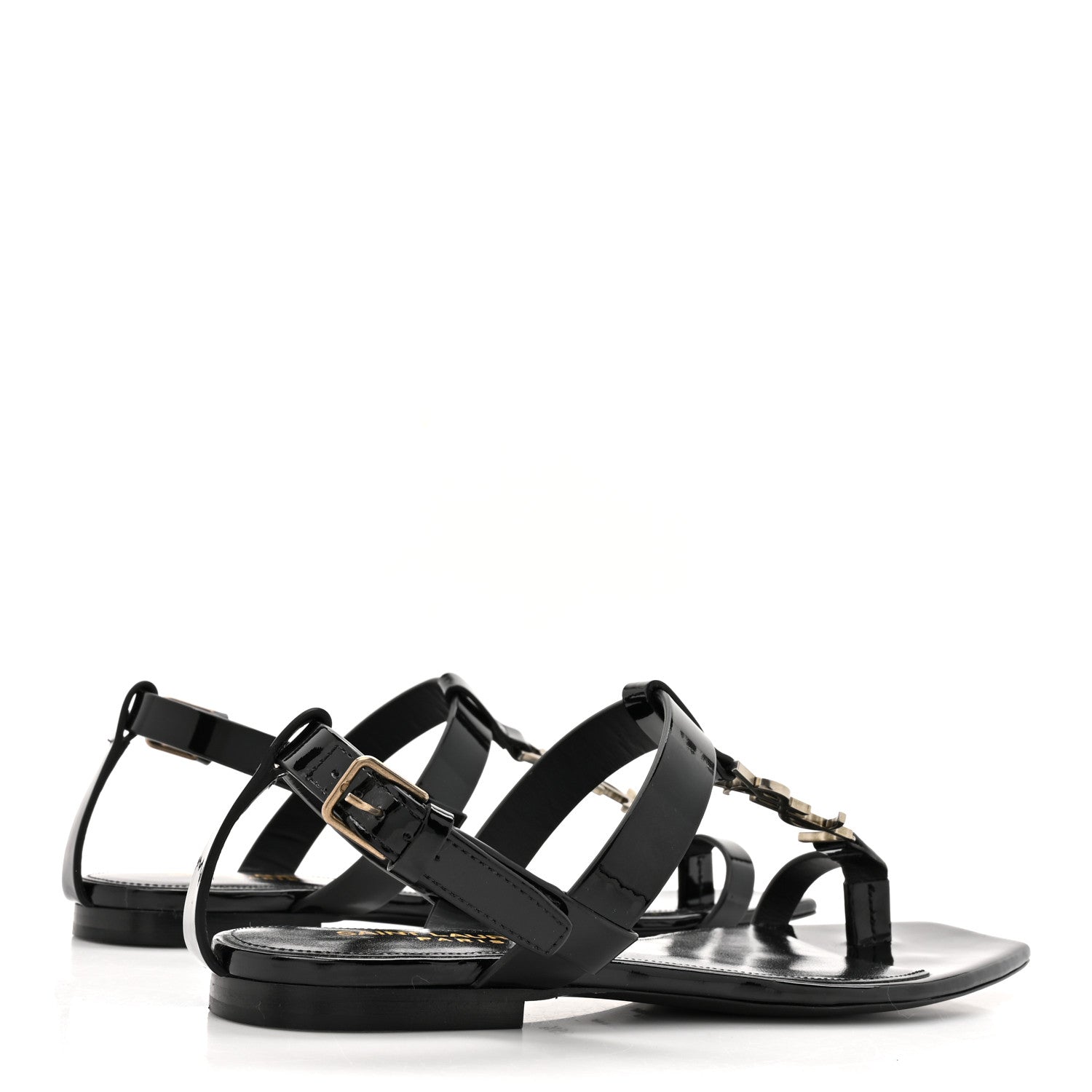 Saint Laurent Vitello Vernice Soft Cassandra 05 Monogram Sandals 35.5 Black 5 of 11