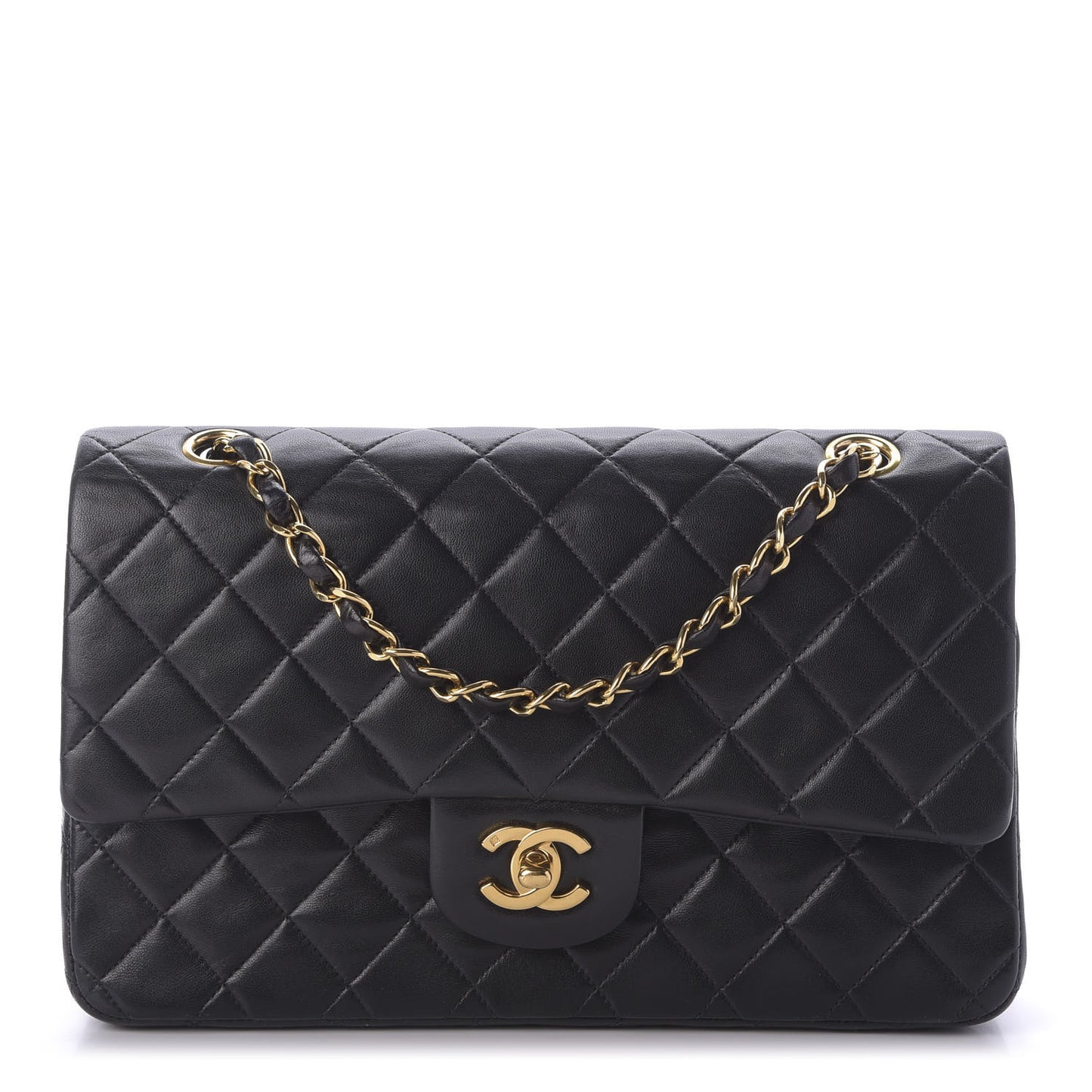 Lambskin Quilted Medium Double Flap Black