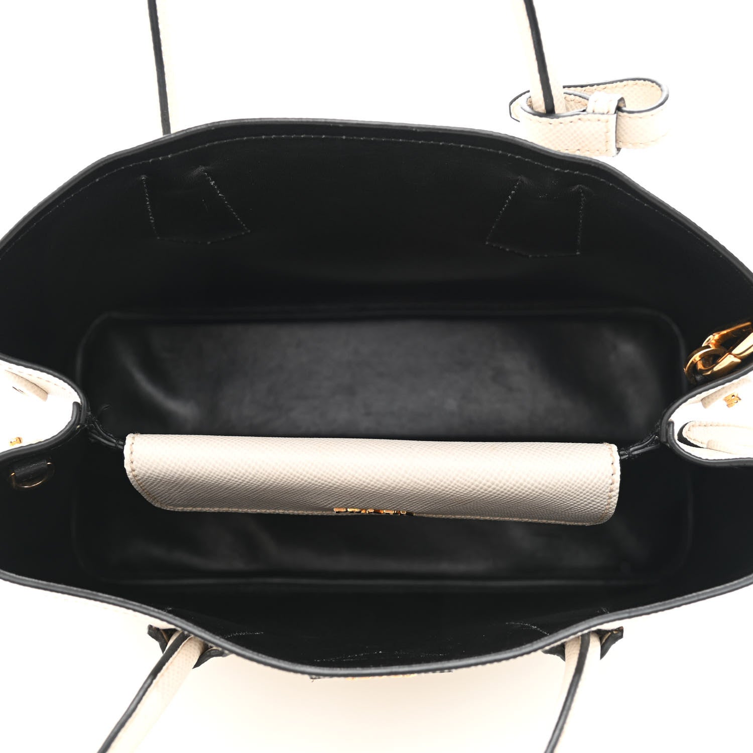 Prada Saffiano Cuir Small Double Bag Talco Black 5 of 11