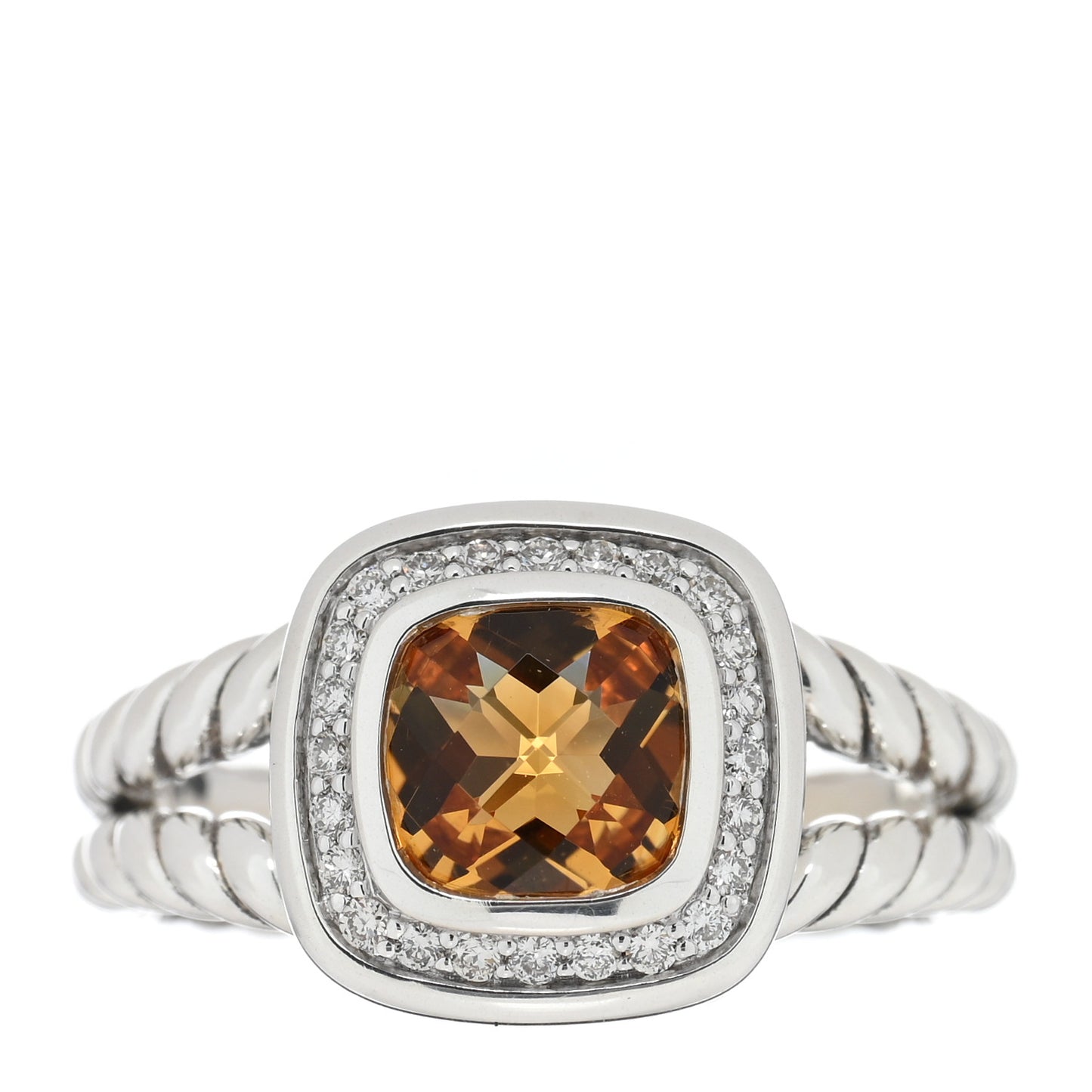 Sterling Silver Diamond Citrine 7mm Petite Albion Ring 54 7