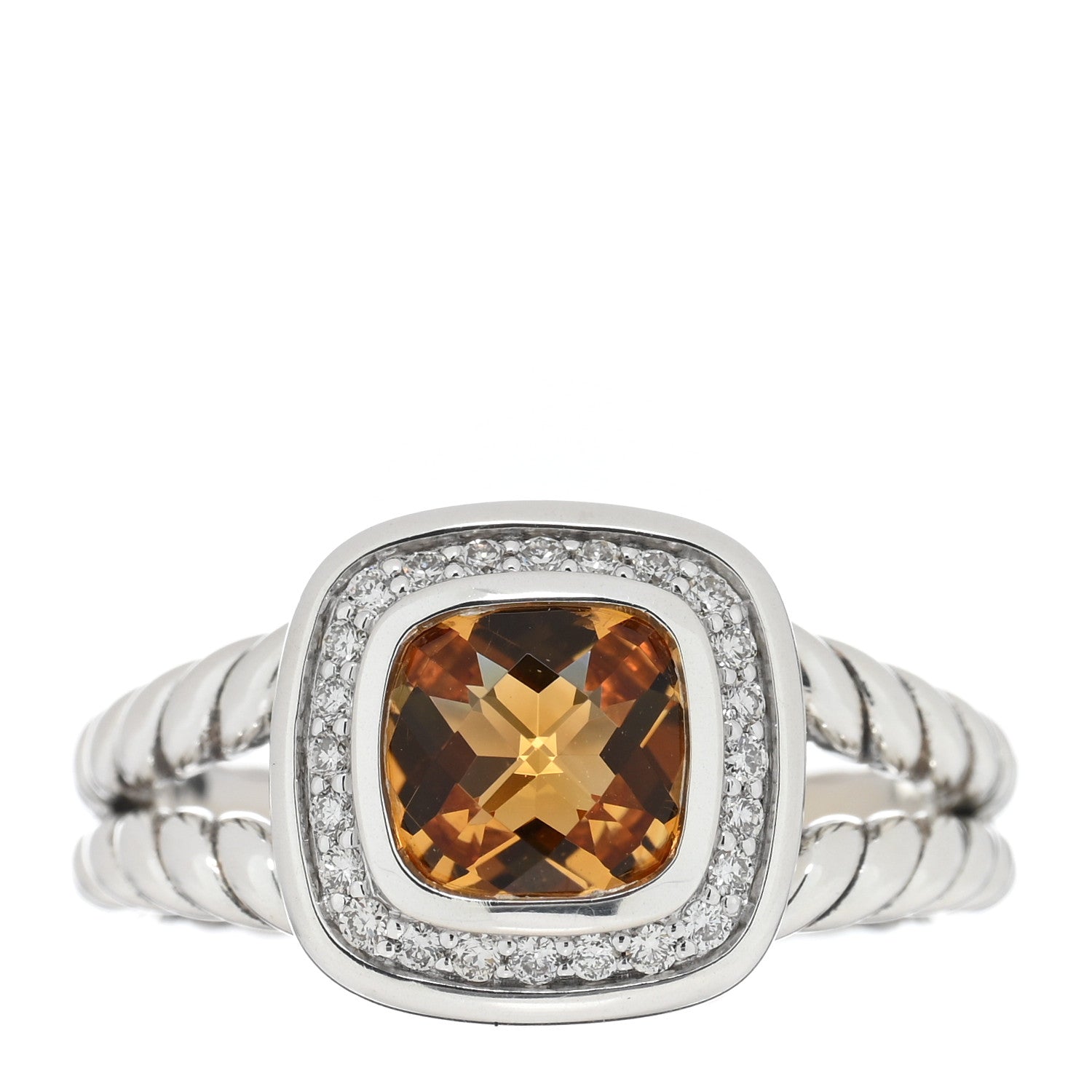 David Yurman Sterling Silver Diamond Citrine 7mm Petite Albion Ring 54 7 1 of 5
