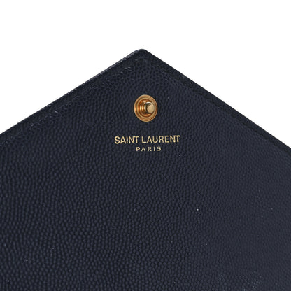 Saint Laurent Grain De Poudre Matelasse Chevron Monogram Chain Wallet Deep Marine 6 of 11