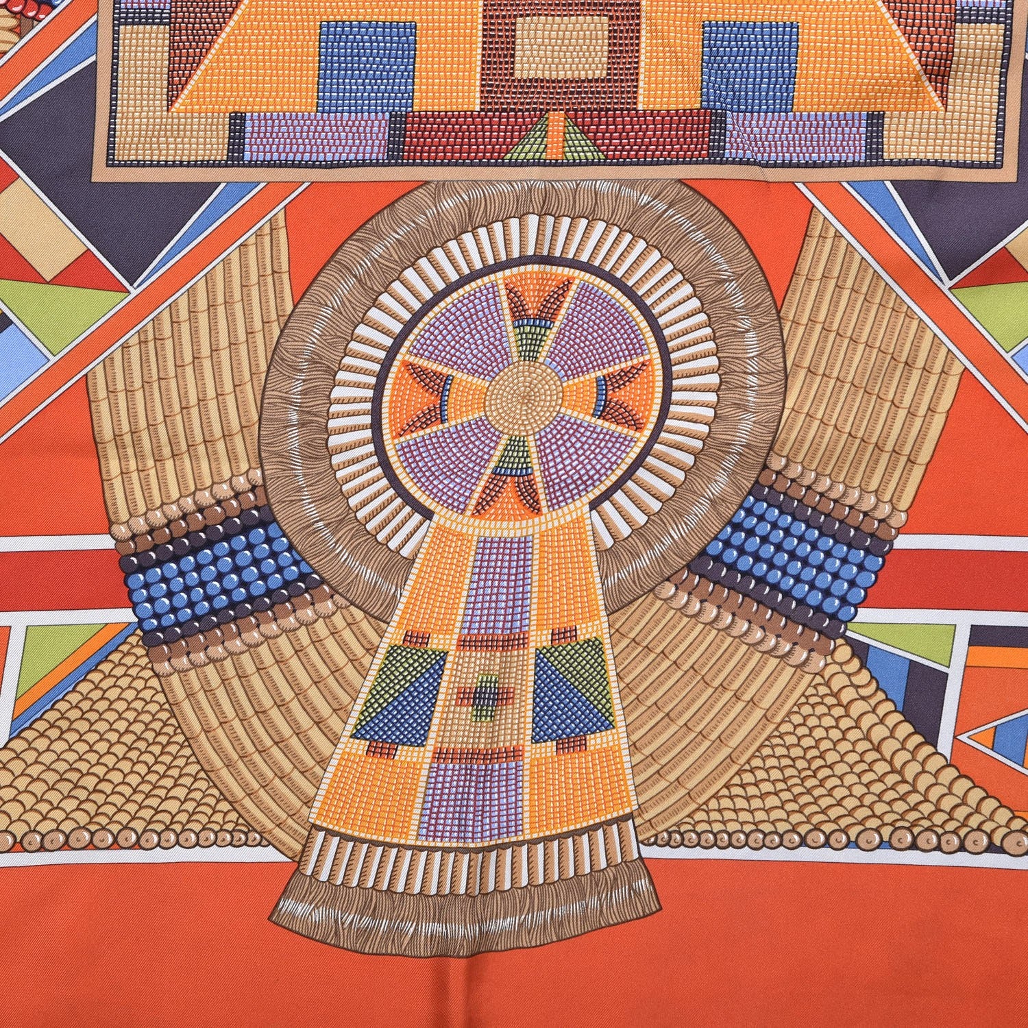Hermes Silk L'Art Indien Scarf 90 Orange Jaune Bleu 6 of 9