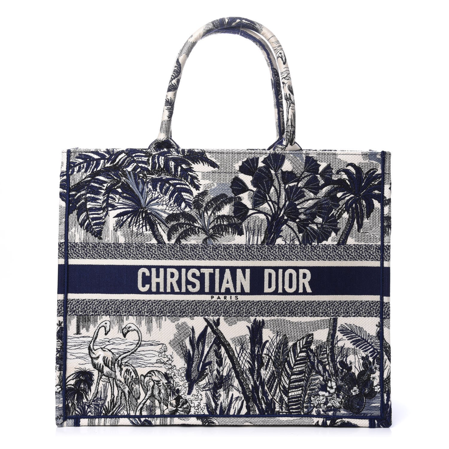 Christian Dior Canvas Embroidered Large Palm Tree Toile De Jouy Book Tote Blue 1 of 9