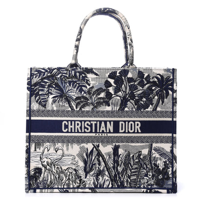 Christian Dior Canvas Embroidered Large Palm Tree Toile De Jouy Book Tote Blue 1 of 9