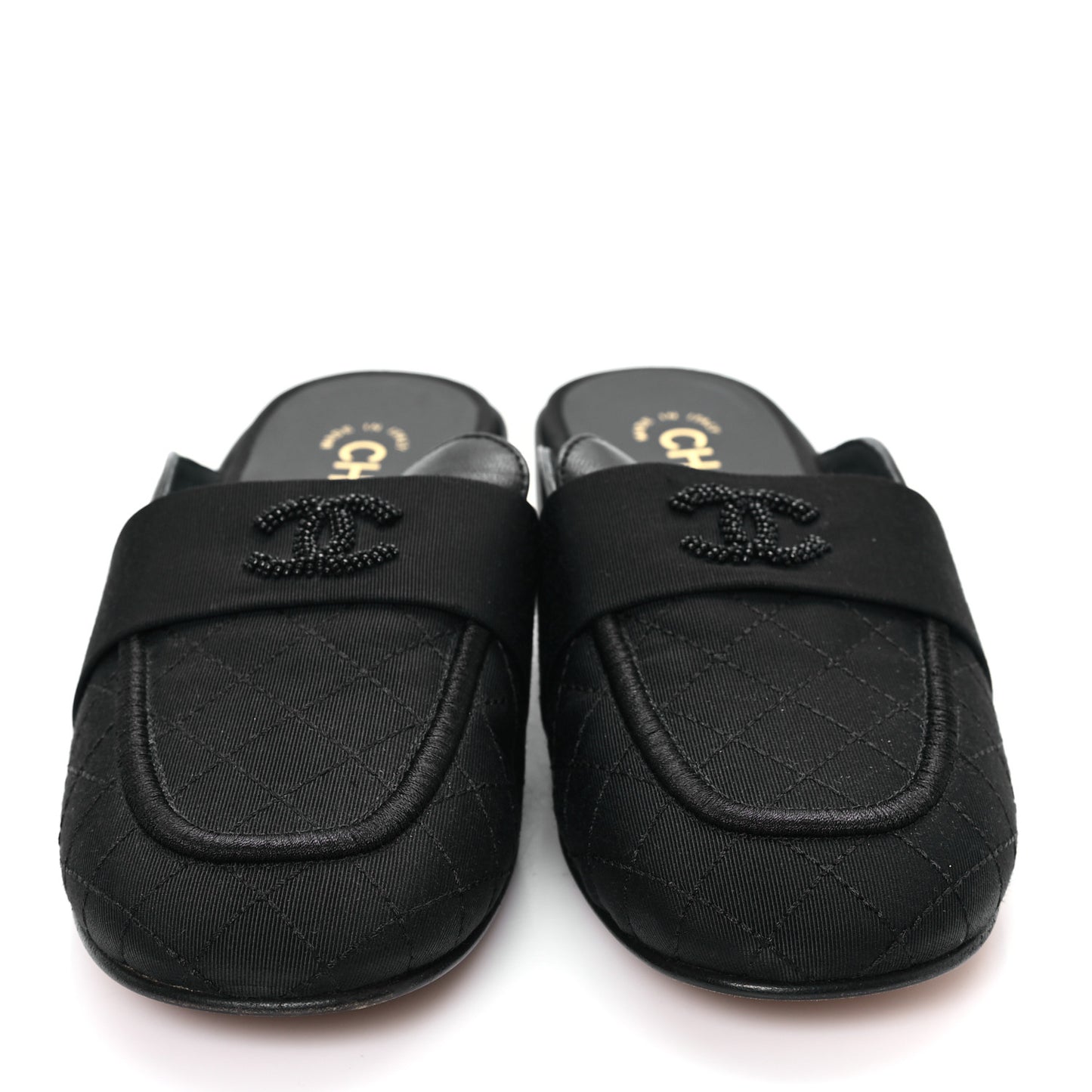 Lambskin Grosgrain Cap Toe CC Mules 37 Black