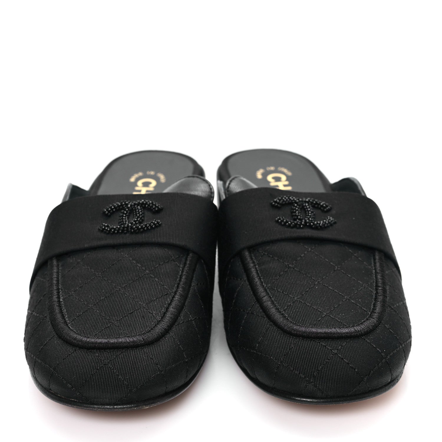 Chanel Lambskin Grosgrain Cap Toe CC Mules 37 Black 3 of 10