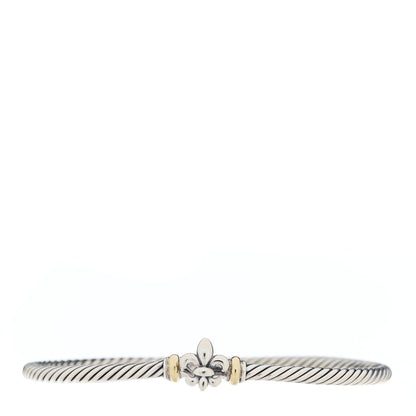 David Yurman Sterling Silver 18K Yellow Gold 3mm Cable Collectibles Fleur De Lis Bracelet 1 of 3