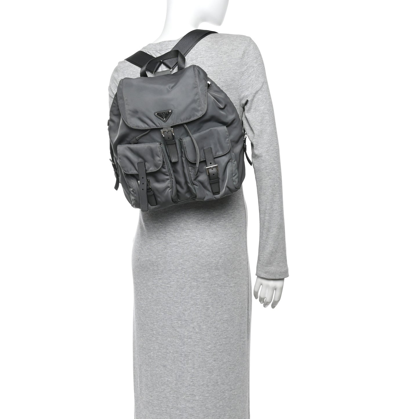 Tessuto Nylon Saffiano Medium Backpack Anthracite