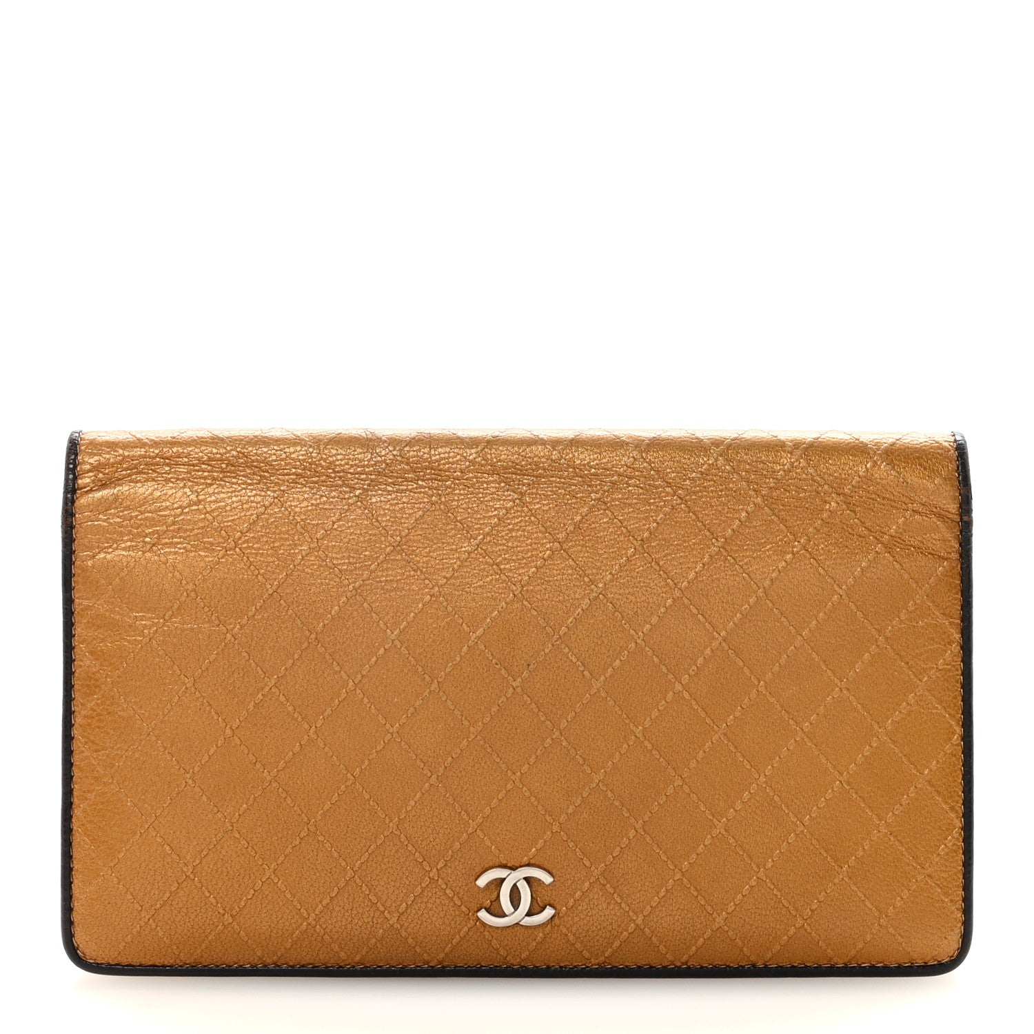 Chanel Metallic Calfskin Diamond Embossed Yen Wallet Gold 1 of 8