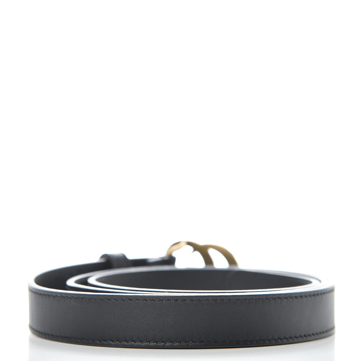 Calfskin Pearl Double G 20mm Belt 90 36 Black Cream