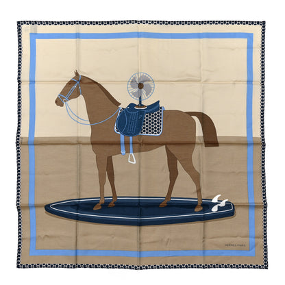 Hermes Cotton Silk Surfing Fan Scarf 65 Beige Noisette Ciel 1 of 4