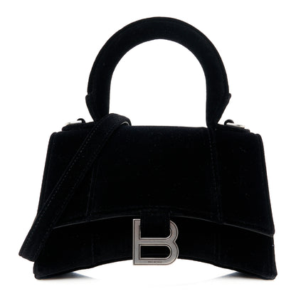 Balenciaga Velvet Jersey Hourglass Top Handle Bag XS Black 1 of 8