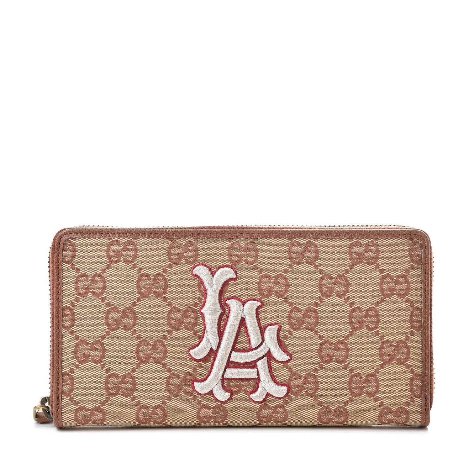 X MLB GG Monogram LA Dodgers Zip Around Wallet Beige Ruggine Ivory
