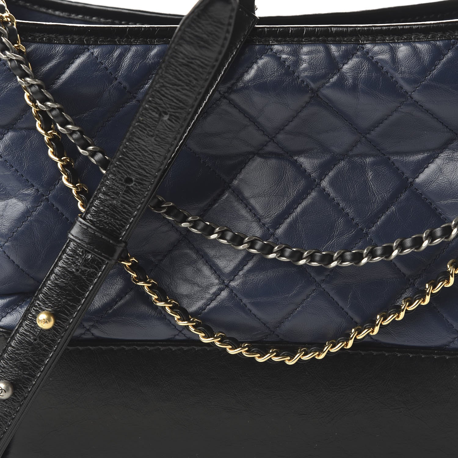 Chanel Aged Calfskin Quilted Medium Gabrielle Hobo Navy Black 10 of 11