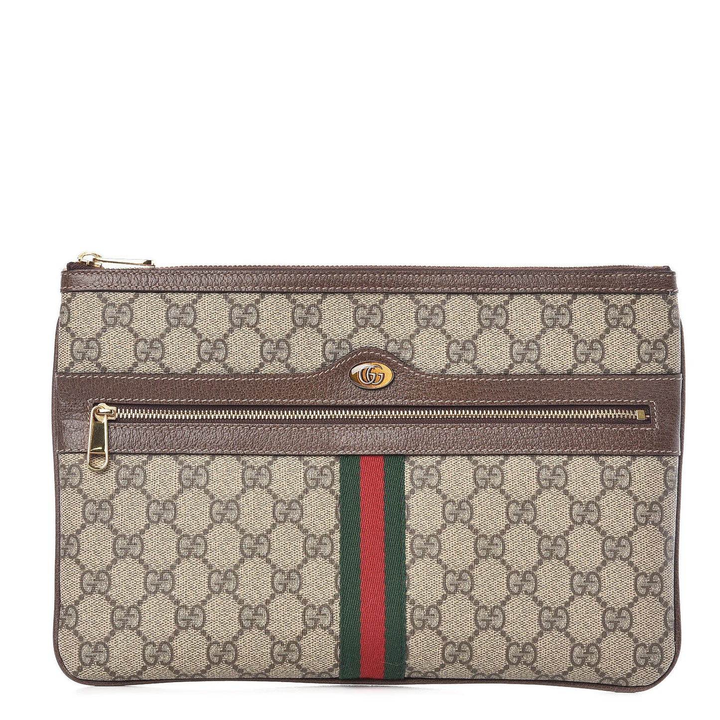 GG Supreme Monogram Large Ophidia Pouch Clutch Brown