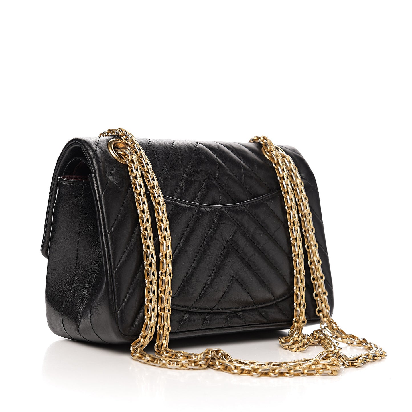 Aged Calfskin Chevron Quilted 2.55 Reissue 224 Flap Black
