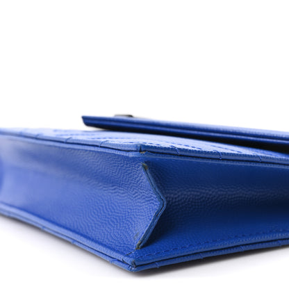 Saint Laurent Grain De Poudre Matelasse Chevron Monogram Envelope Chain Wallet Blue Majorelle 10 of 10