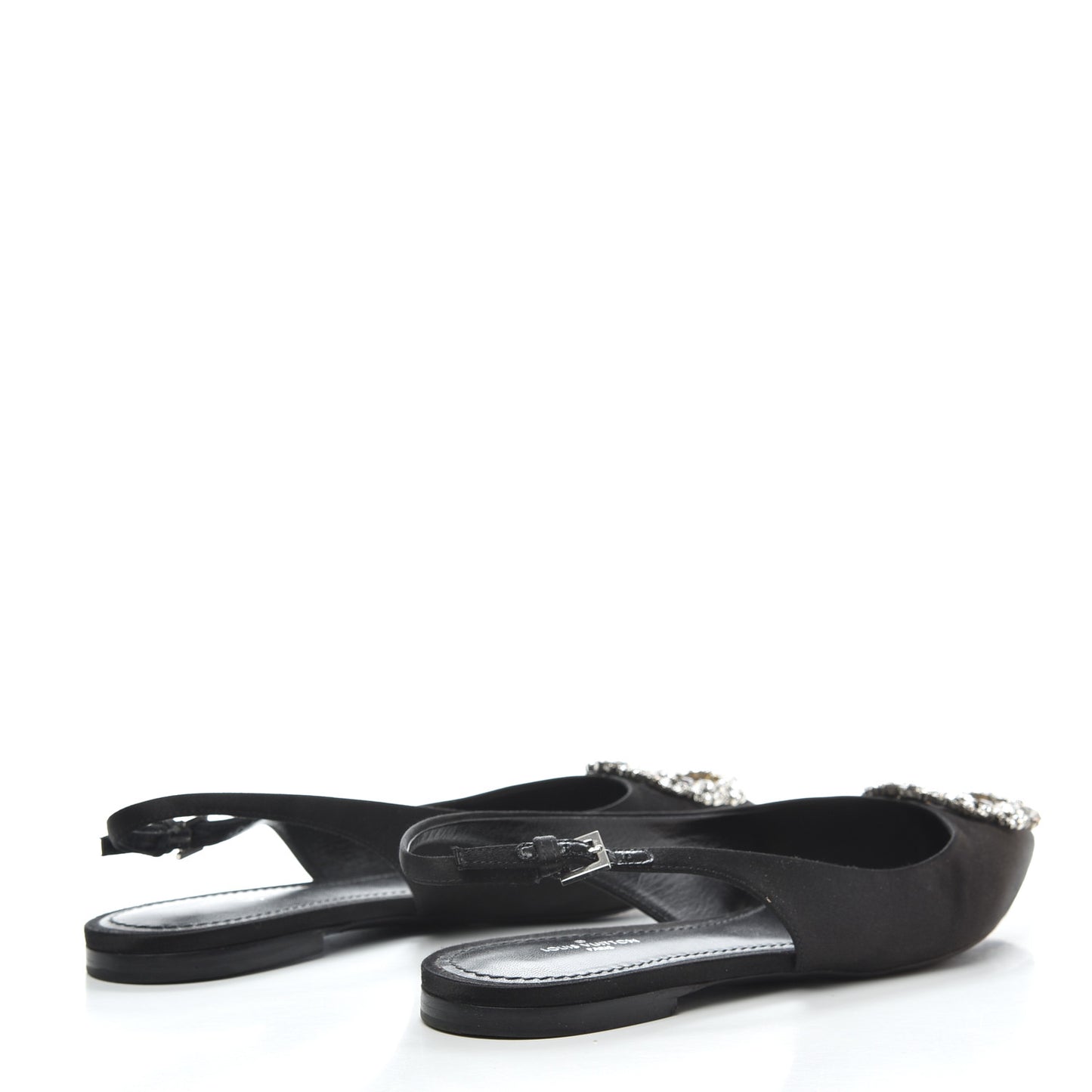 Satin Crystal Madeleine Slingback Ballerina Flats 38 Black