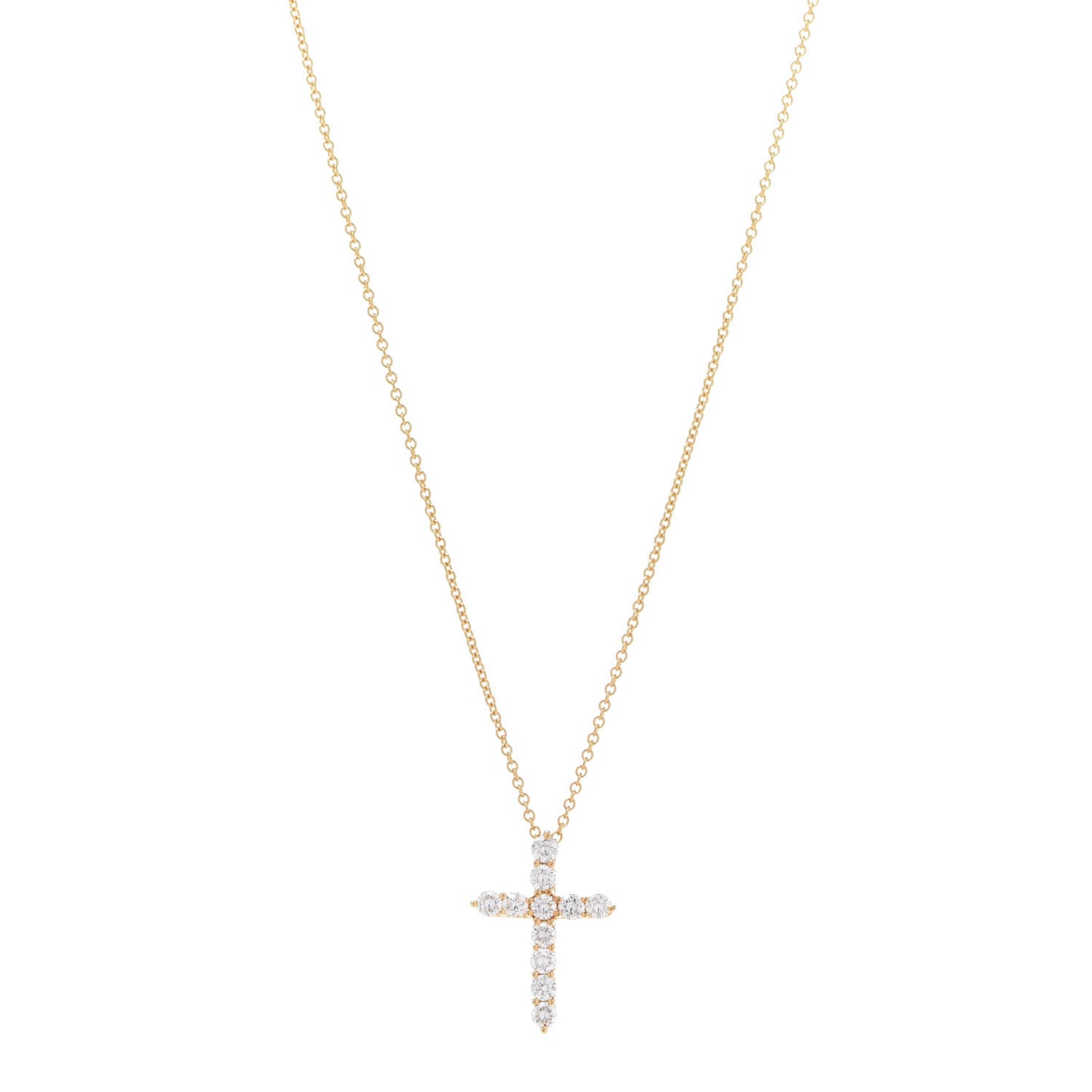 18K Yellow Gold Diamond Small Cross Pendant Necklace