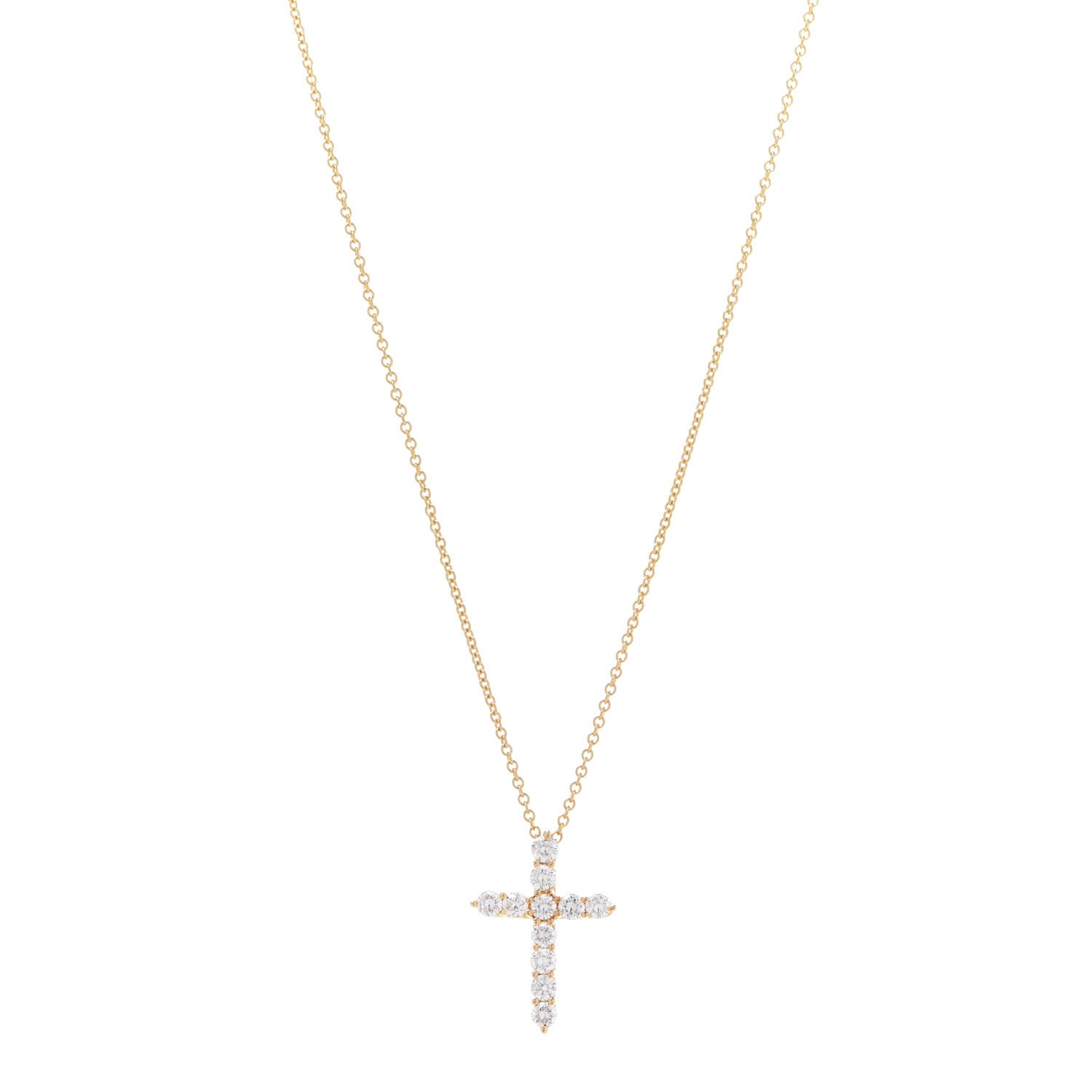 Tiffany 18K Yellow Gold Diamond Small Cross Pendant Necklace 1 of 8