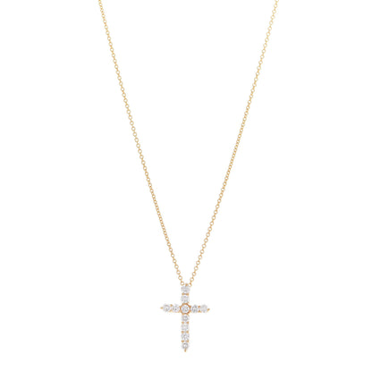 Tiffany 18K Yellow Gold Diamond Small Cross Pendant Necklace 1 of 8