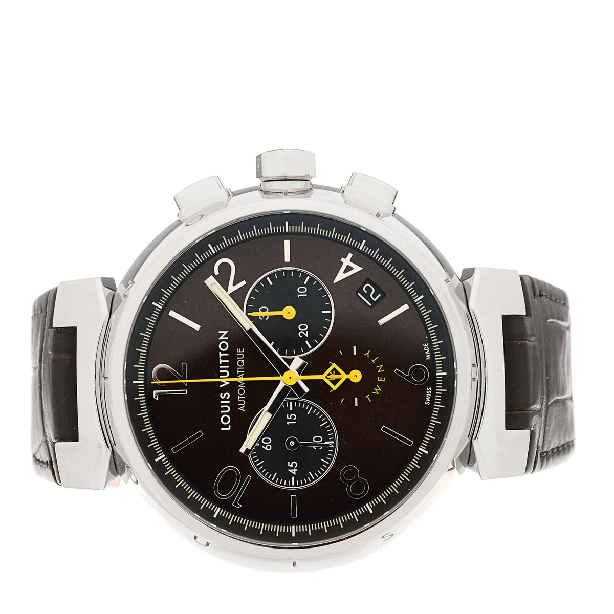 Stainless Steel Alligator 41mm Tambour Chronograph Automatic Watch Brown