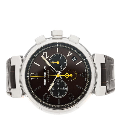 Louis Vuitton Stainless Steel Alligator 41mm Tambour Chronograph Automatic Watch Brown 2 of 5
