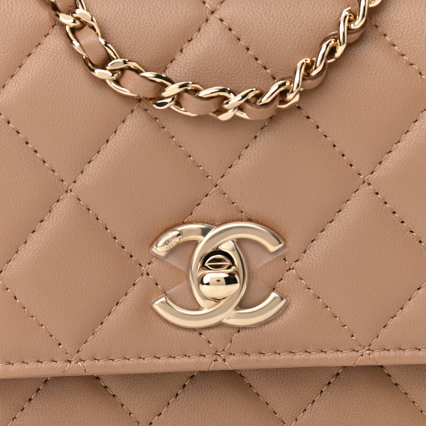 Lambskin Quilted Mini Trendy CC Wallet On Chain WOC Beige