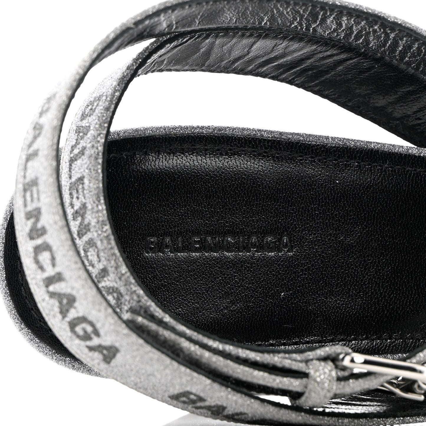 Glitter Allover Logo Ankle Strap Round Heel 80mm Sandals 39 Silver Black