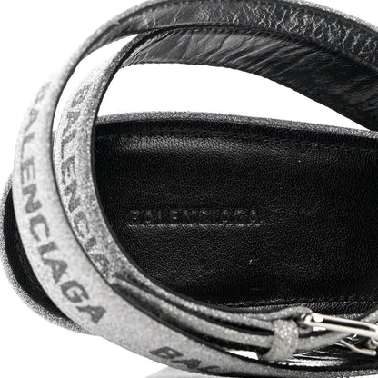 Balenciaga Glitter Allover Logo Ankle Strap Round Heel 80mm Sandals 39 Silver Black 7 of 14