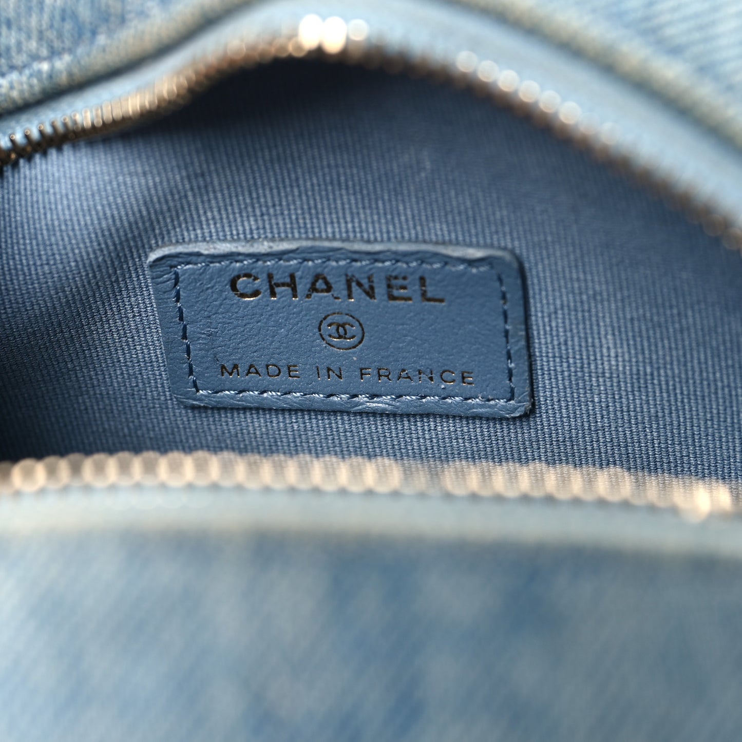 Denim Printed Chain Clutch Dark Blue