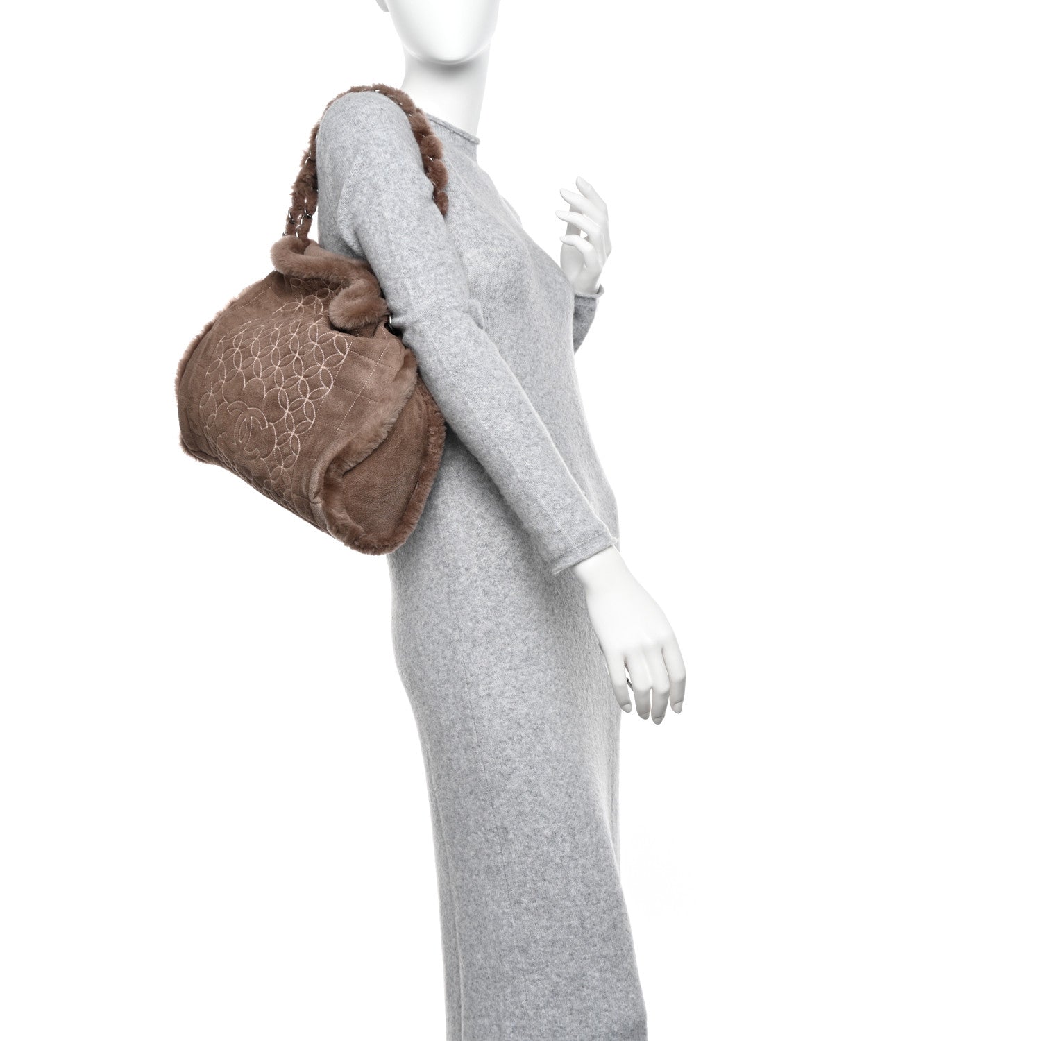 Chanel Shearling Suede Stiched CC Tote Dark Brown 2 of 11
