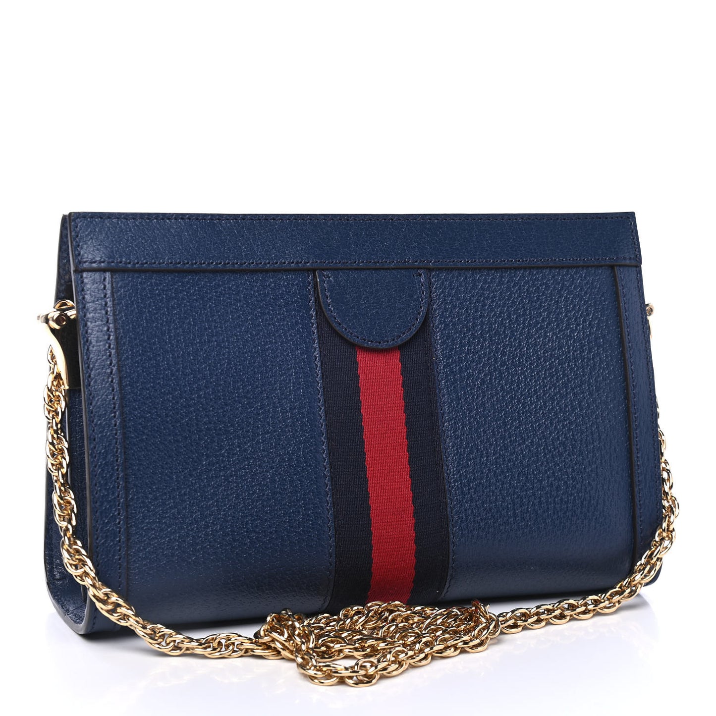 Textured Calfskin Web Small Ophidia Chain Shoulder Bag Blue Agata