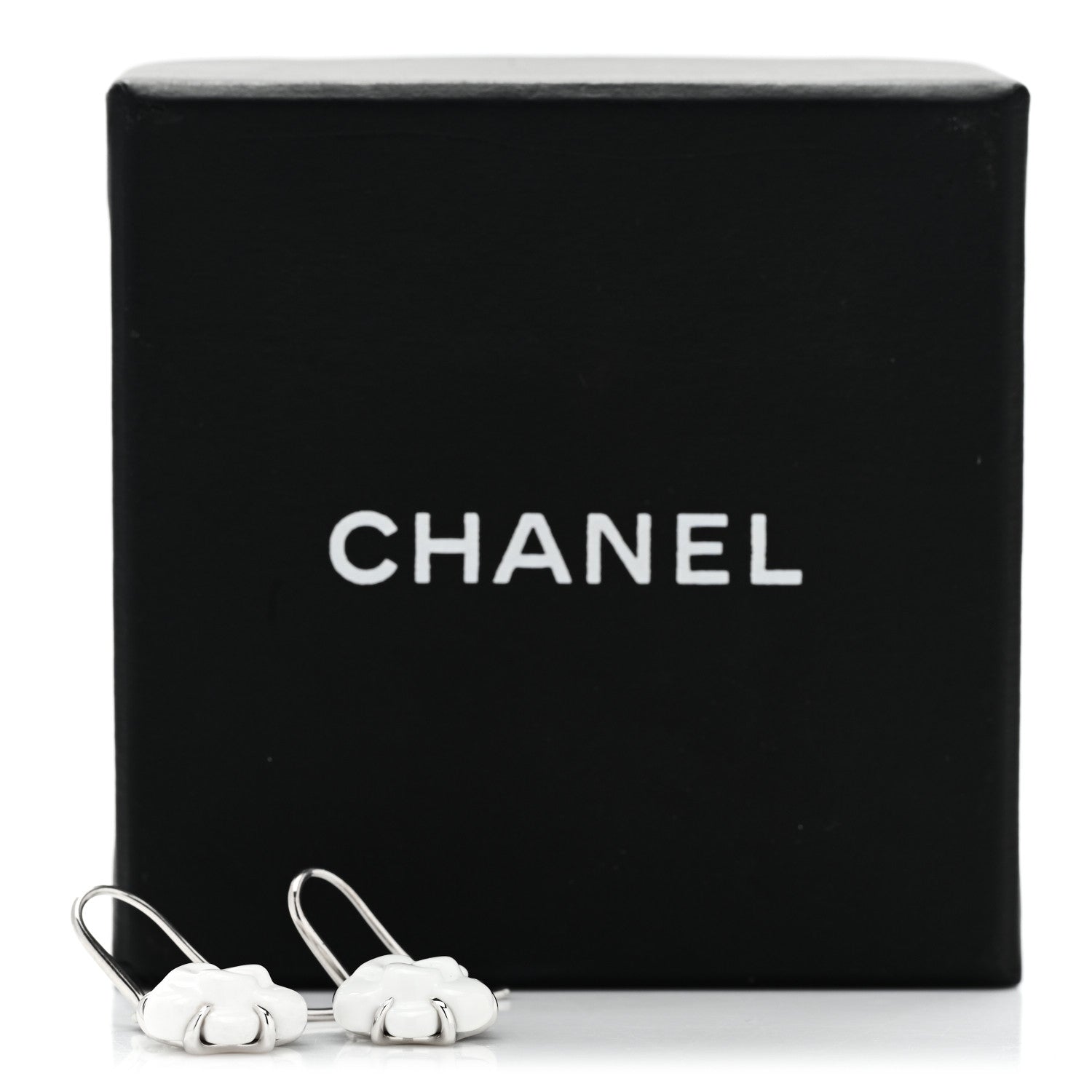 Chanel 18K White Gold Diamond White Agate Camelia Sculpte Drop Earrings 5 of 5