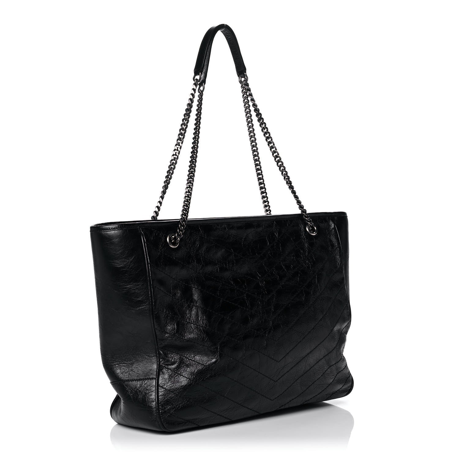 Saint Laurent Crinkled Calfskin Matelasse Monogram Large Niki Shopping Tote Bag Black 3 of 12