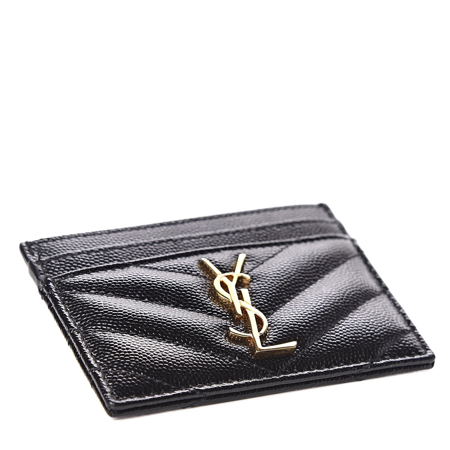 Saint Laurent Grain De Poudre Matelasse Chevron Monogram Credit Card Case Black 4 of 9