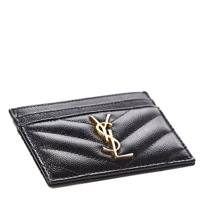 Saint Laurent Grain De Poudre Matelasse Chevron Monogram Credit Card Case Black 4 of 9