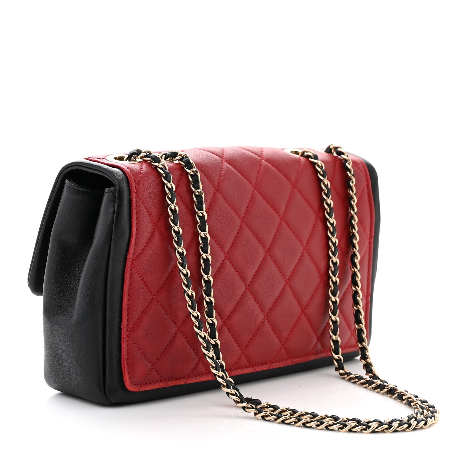 Chanel Calfskin Quilted Medium Graphic Flap Red Black 3 of 13