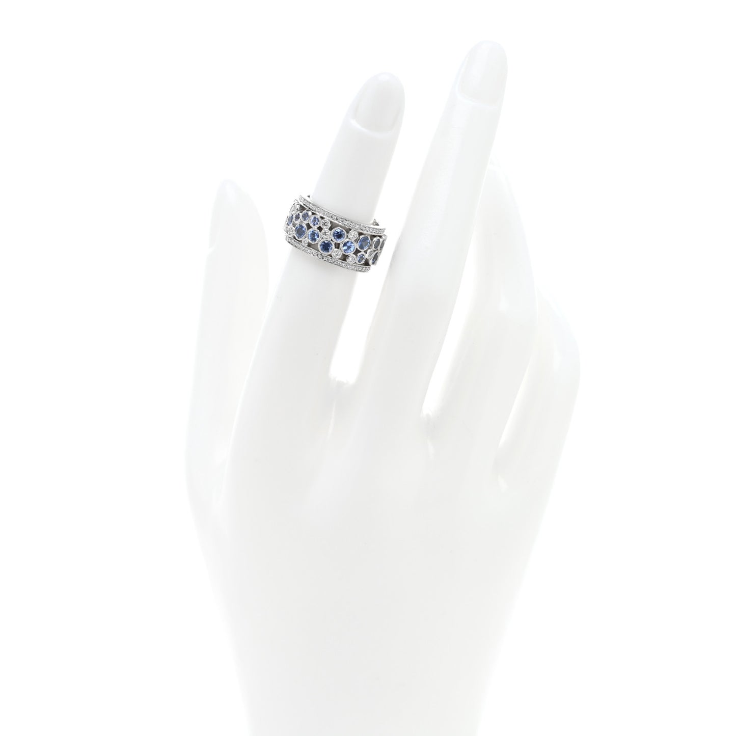 Platinum Diamond Blue Sapphire Cobblestone Band Ring 49 4.75