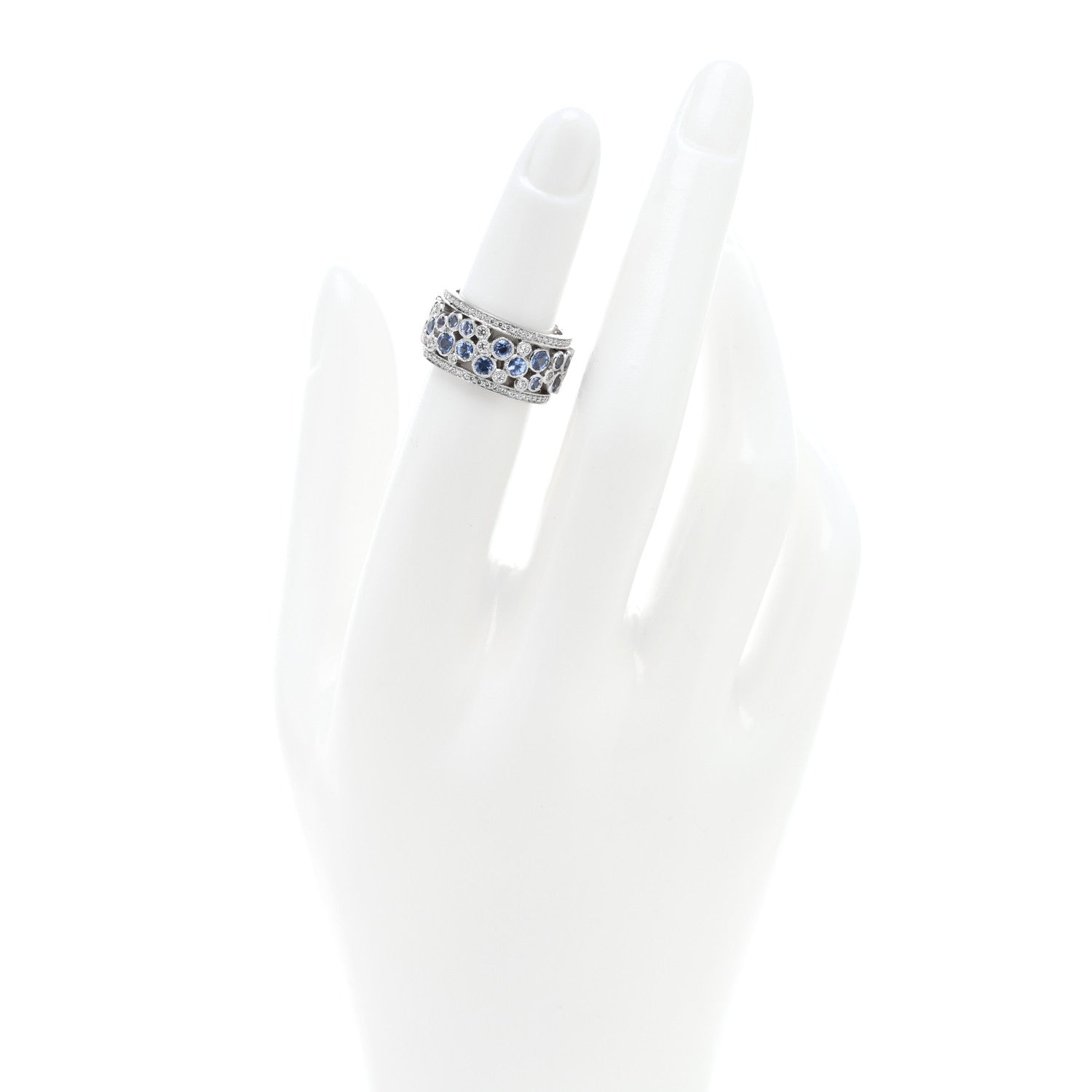 Tiffany Platinum Diamond Blue Sapphire Cobblestone Band Ring 49 4.75 2 of 4