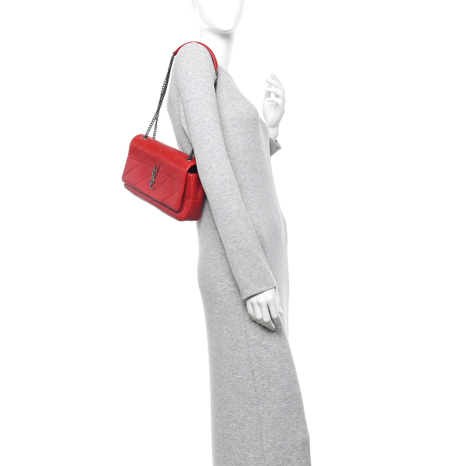 Saint Laurent Lambskin Patchwork Monogram Medium Jamie Red 2 of 10