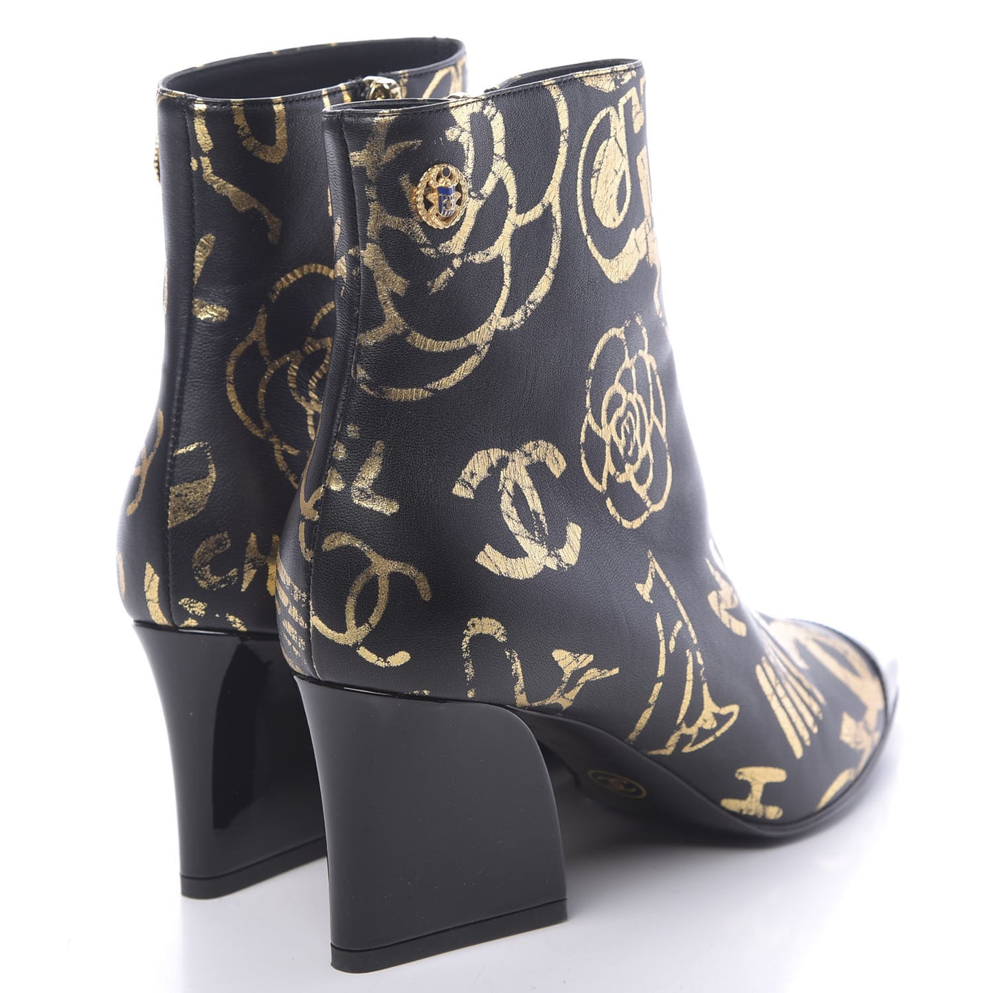 Calfskin Graffiti Short Boots 38 Black Gold