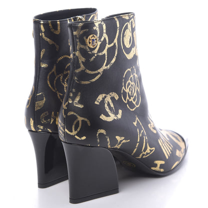 Chanel Calfskin Graffiti Short Boots 38 Black Gold 4 of 10