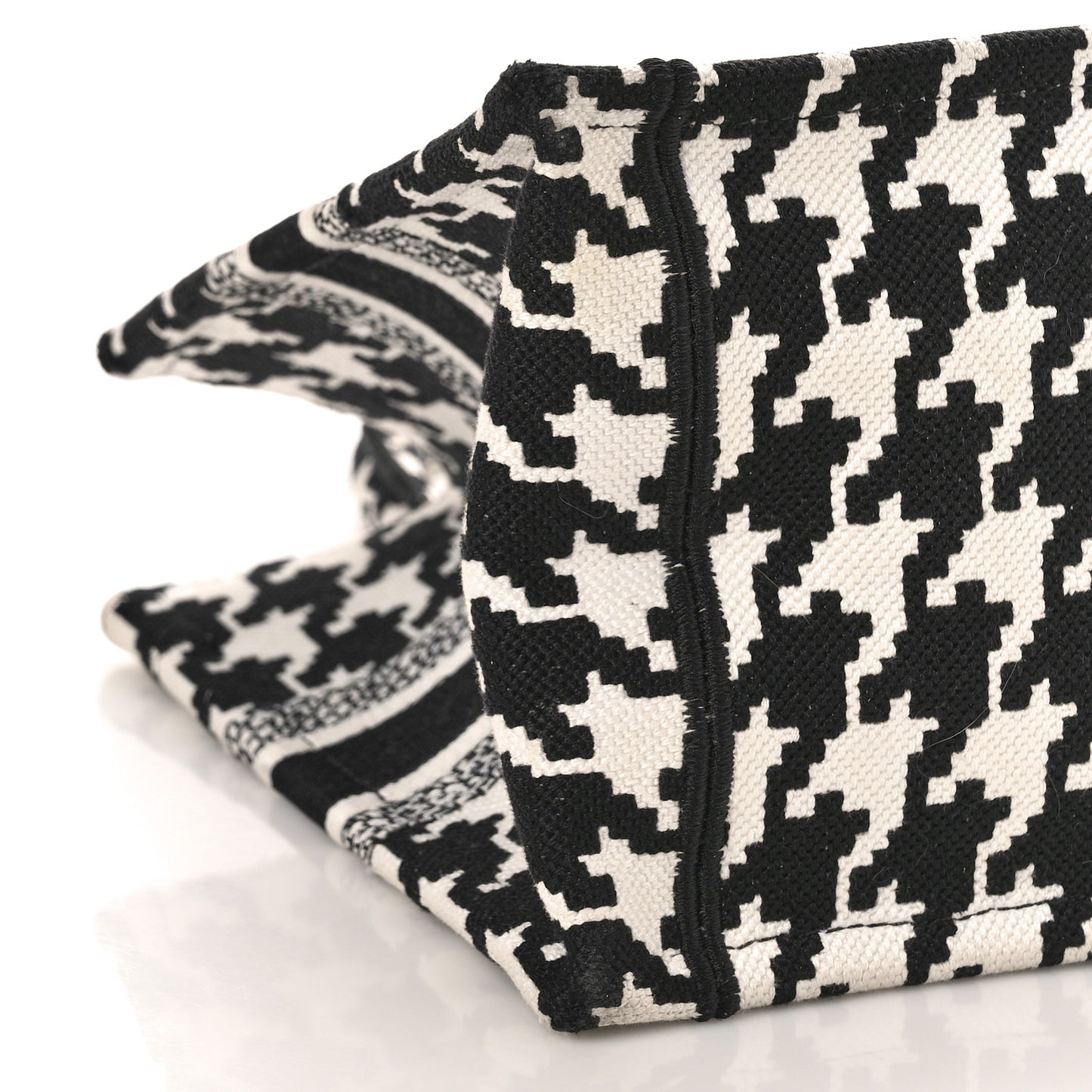CHRISTIAN DIOR Canvas Houndstooth Embroidered Small Book Tote Black White